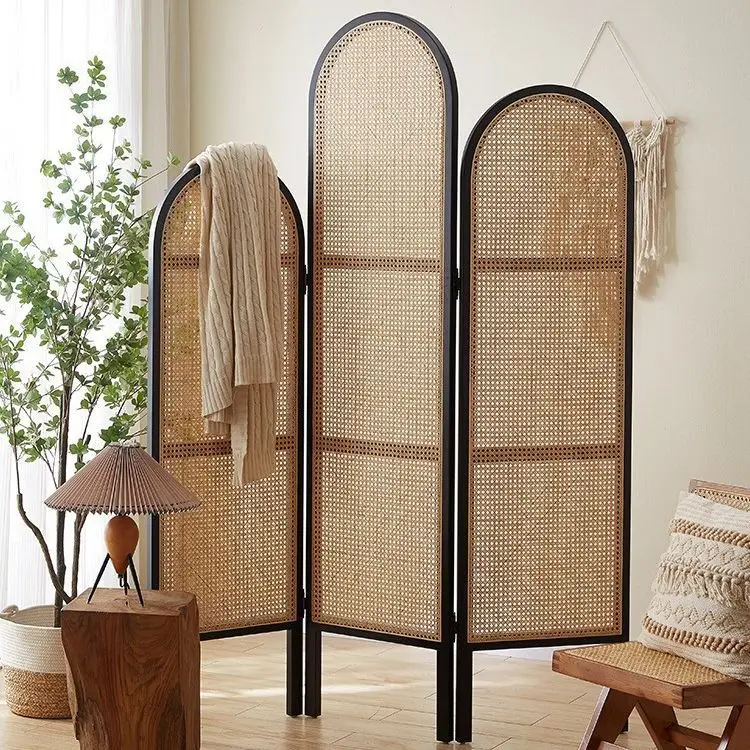 

Nordic solid wood screen small apartment living room rattan partition