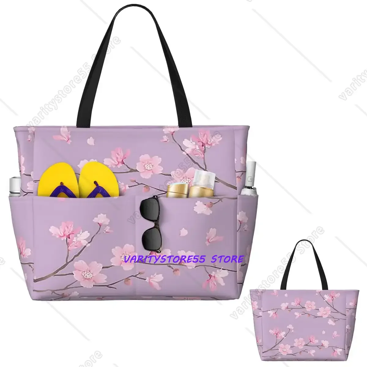 Cherry Blossom Flower Plant - Pastel Purple Beach Tote Bag Sport Gym Yoga Duffle Large Tote Bag Women Travel Fitness