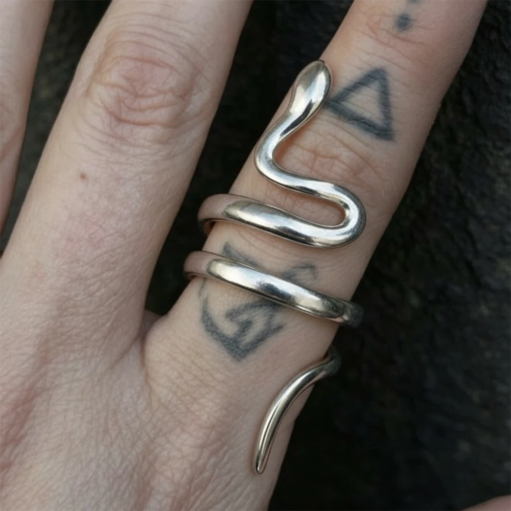 Stainless Steel Line Ring Neutral Multi Layer Twisted Snake Open Ring Hip Hop Punk Style Fade Resistant Jewelry Accessories Gift