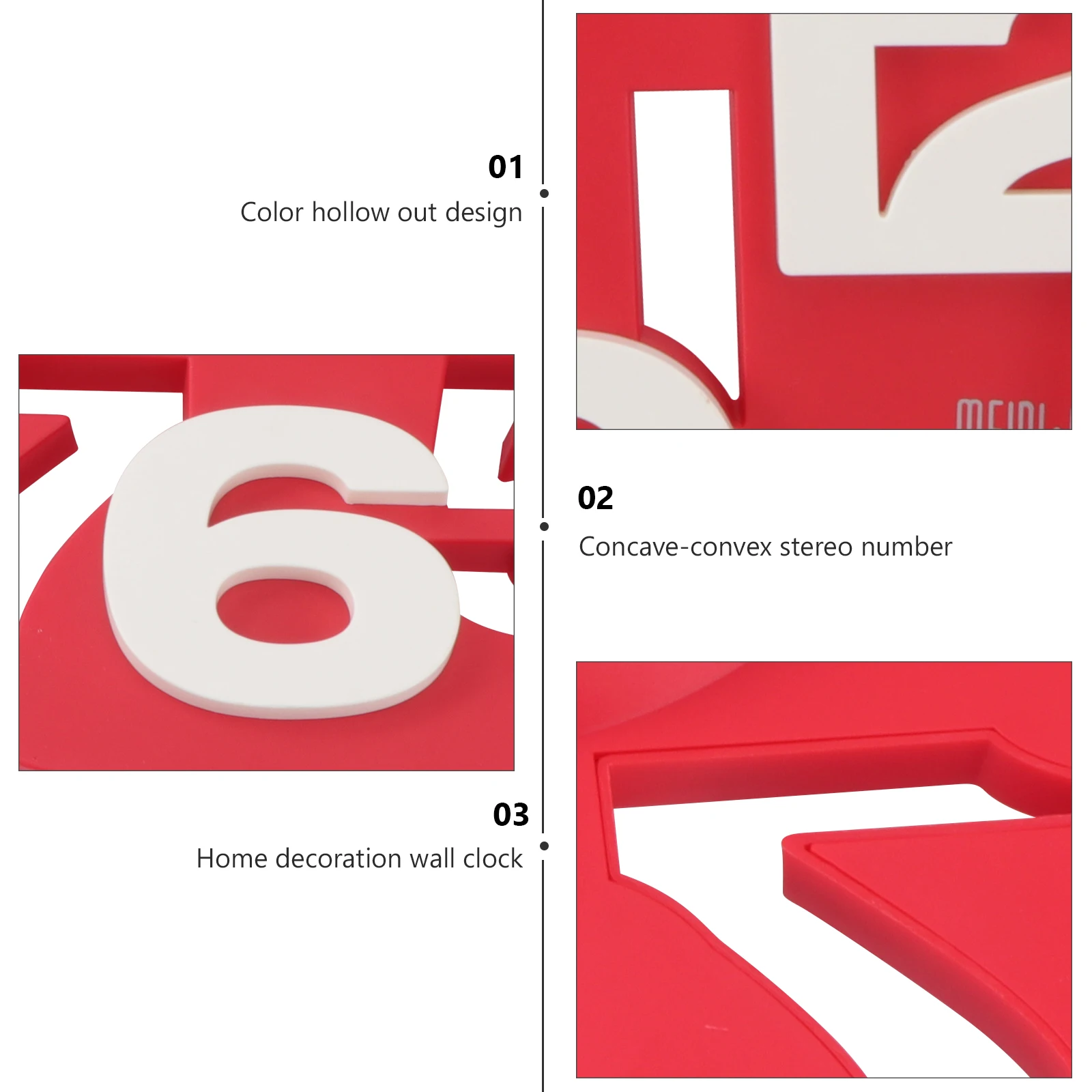 

Round Shaped Red Wall Clock 3D Large Digits Hollow-Out Design Plastic Home Office Decoration Art Clock 15V Aa