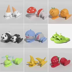 1Pair DIY Shoes Charms Night Glowing Lantern Panda Windmill Unicorn Cute Strawberry Fins Accessories For Shark Slippers