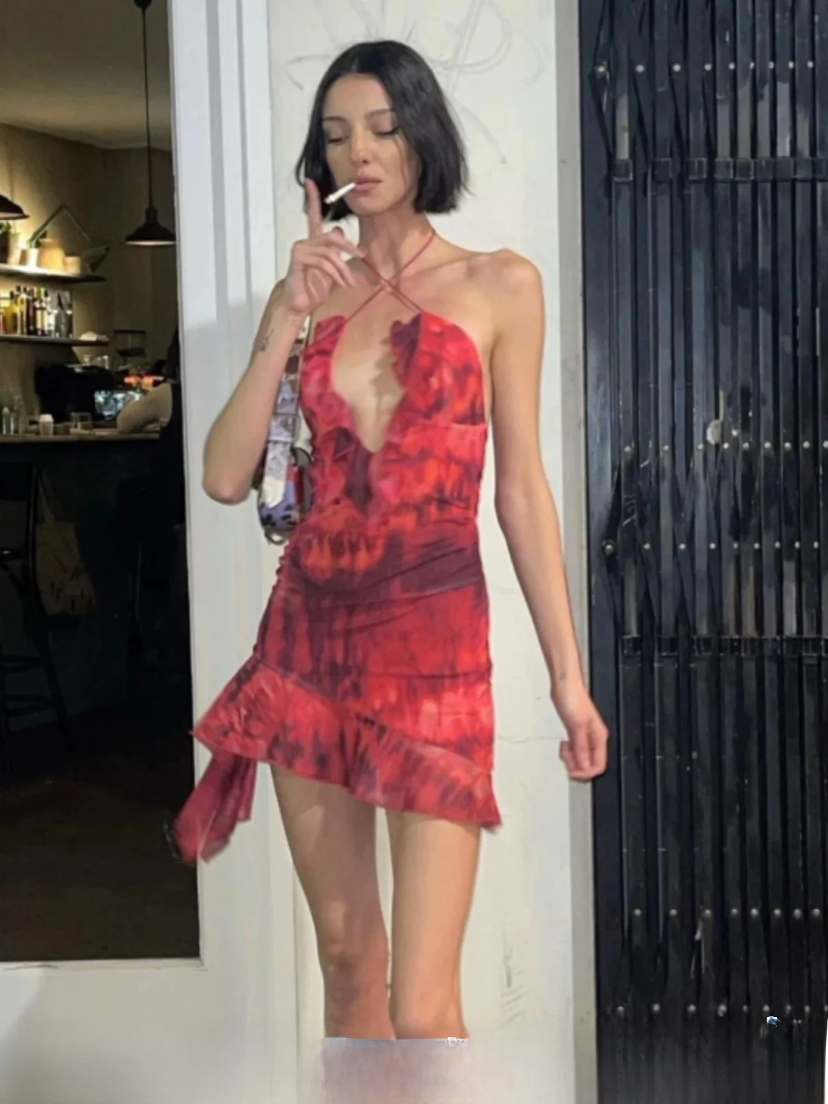 

Flame Print Dr Women's Slim Fit Wrap around Skirt Strapl Casual Sle Spring 2023 Trendy Hot Girl Dr