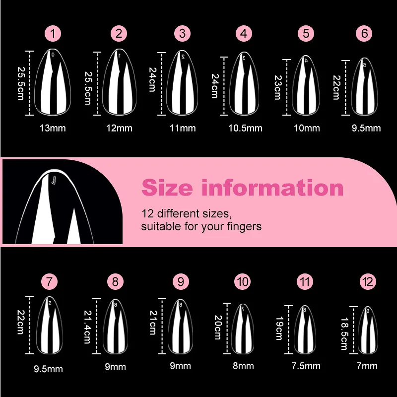 Parches de Uñas de Almendra Transparentes de Longitud Media Sin Rastro, 20 Piezas, Sin Necesidad de Pulir, Uñas Postizas Fác...