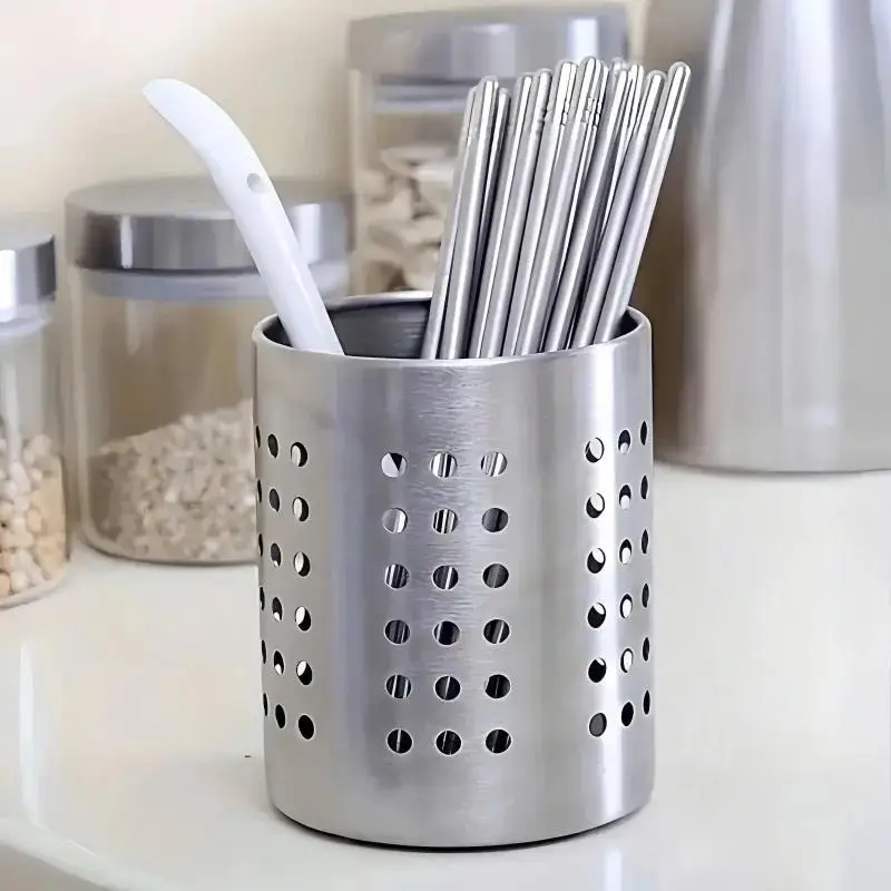 # Novo. Caixa de Armazenamento Cilíndrica de Aço Inoxidável para Utensílios, Suporte para Talheres e Organizador de Hashis para Cozinha Doméstica e Produtos de Mesa Diários