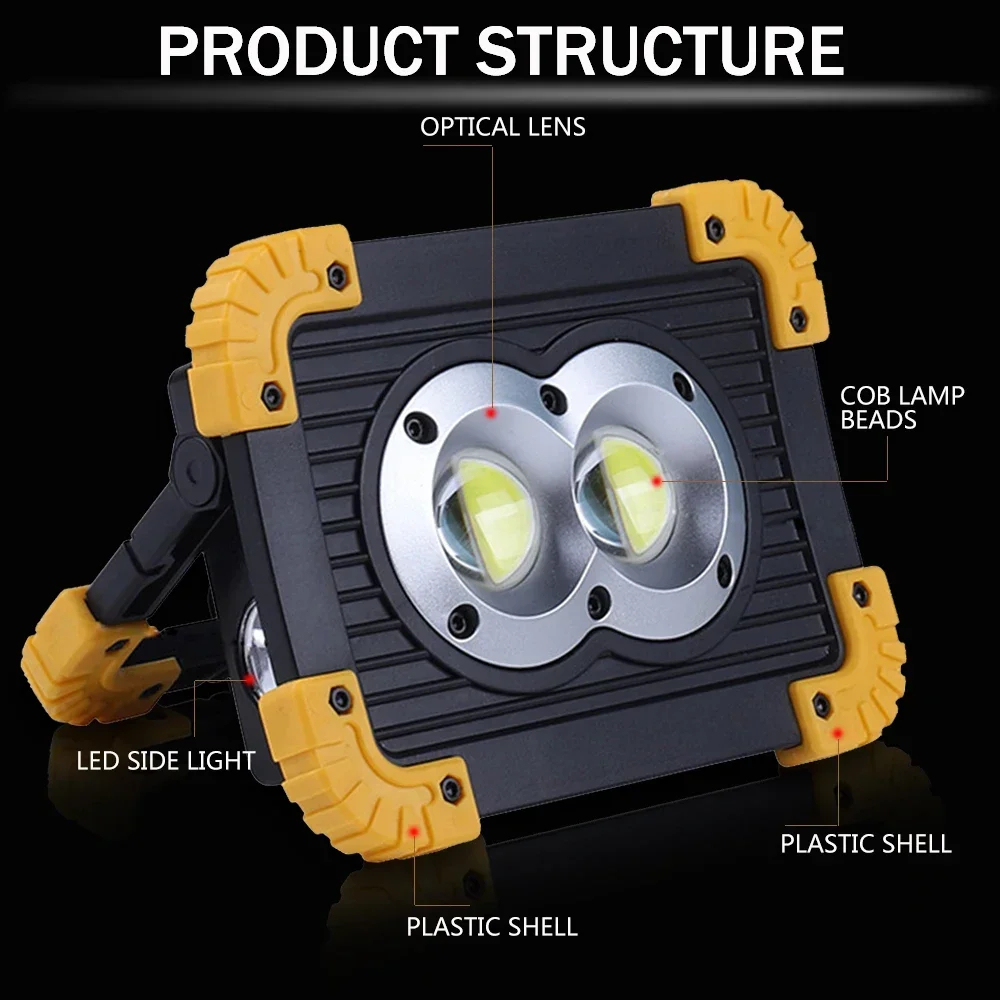 Portable LED Flashlight COB Work Light Floodlight Searchlight Waterproof USB Rechargeable Power Bank For outdoor lighting