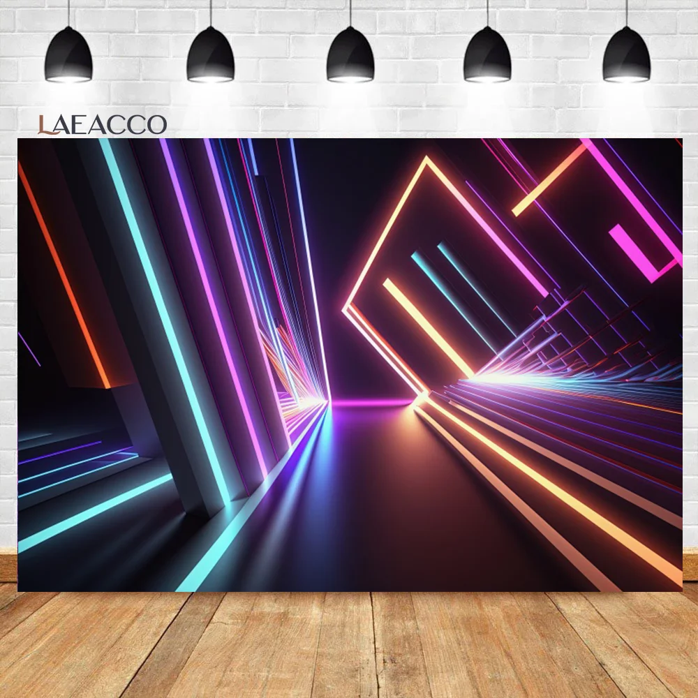 Laeacco Dreamy Fluorescent Aperture Stage Laser Beam Dancing Music Bar Background Baby Customized Portrait Photographic Backdrop