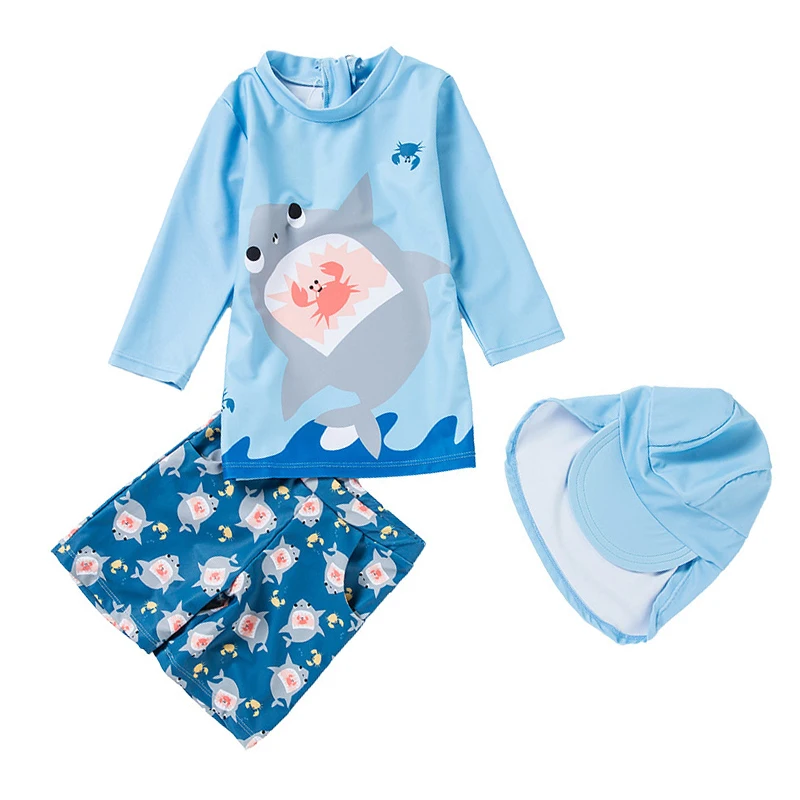 Swimsuit Boys UPF50 Baby Swimwear Shark Dinosaur UV Bathing Suit for Boy 3 Pcs Toddler Surfing Diving Suit Children\'s Rash Guard