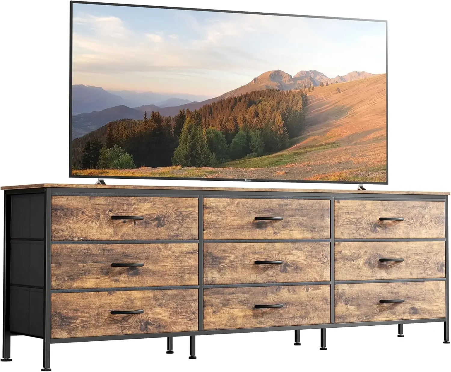 9 Drawer Dresser, 63 Inch Dresser TV Stand for 55, 65, 70 Inch TV, Entertainment Center with Drawers, Large Long Fabric Dresser