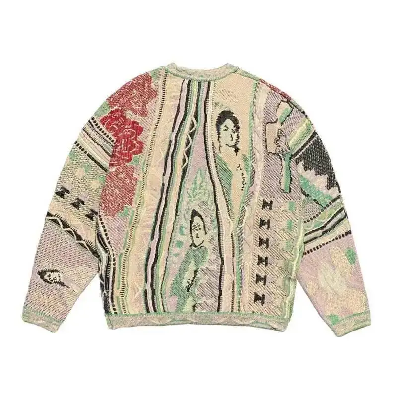 HKSH Men's Tide Vintage Color Contrast China-Chic Pattern Knitted Round Collar Pullover Sweater Jacquard Large Size Chic HK3193