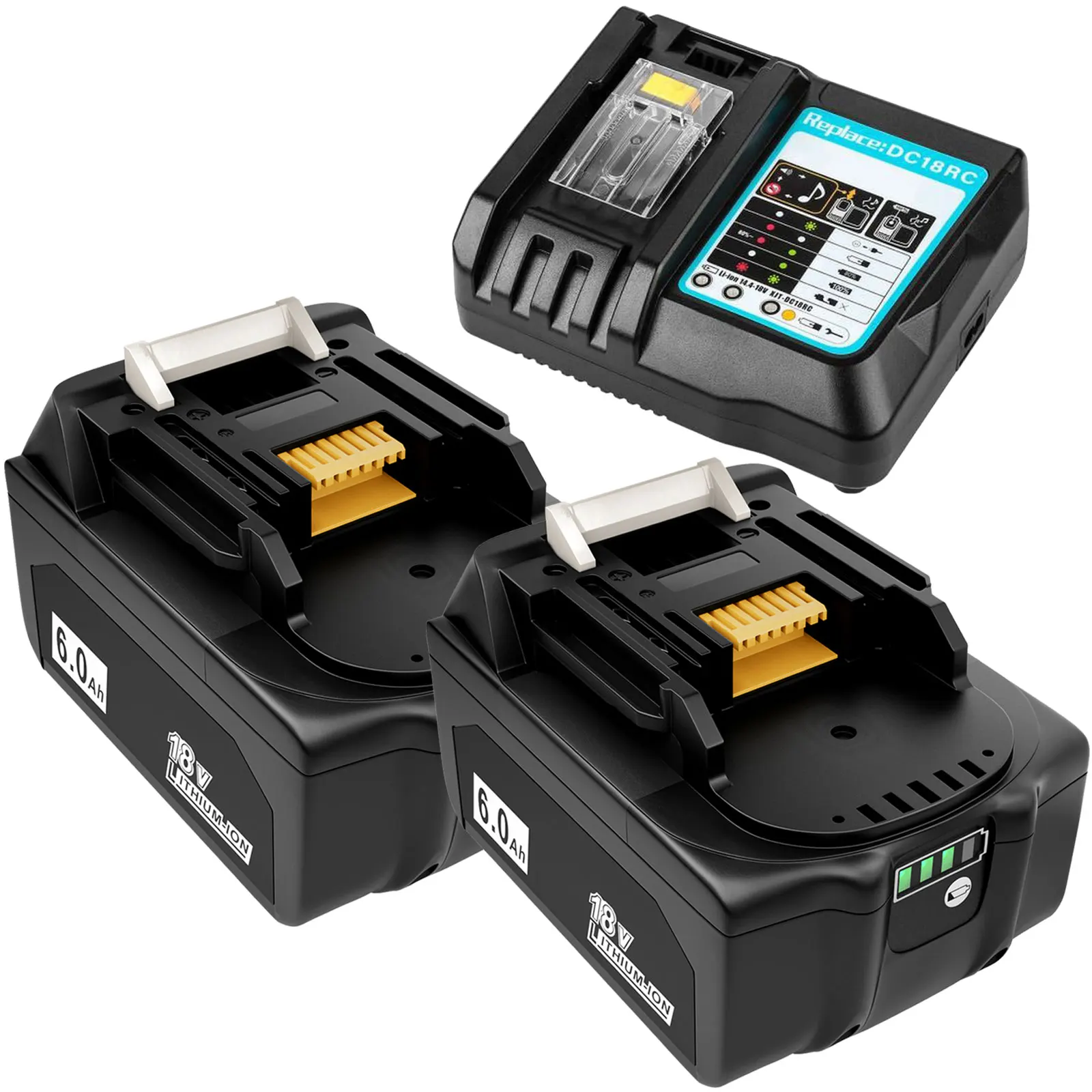 2x18V 6.0Ah vervangende batterij met DC18RC oplader voor Makita BL1850 BL1815 BL1815N BL1820 BL1820B BL1830 BL1830B BL1835 BL1840 BL1840B BL1845 BL1850B BL1860 BL1860B LXT400