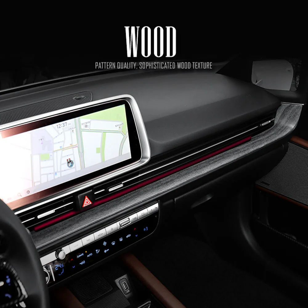 2PCS Car Interior Panel Wood Grain Console Dashboard Trim Stripe Cover For Hyundai IONIQ 6 LHD