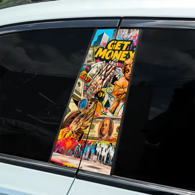 

2Pcs Street Graffiti Wind "Fortune Fantasy" Vinyl Car Patch - Simple peel and paste B-pillar protection, durable and durable