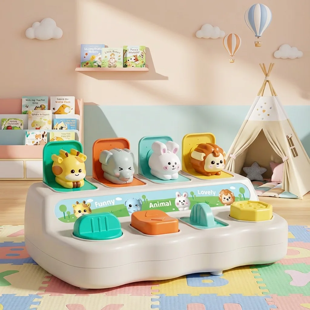 

Всплывающая игрушка-животное Монтессори, интерактивная обучающая игровая коробка для малышей, улучшающая логические моторики, лучший подарок, цвета пуговиц