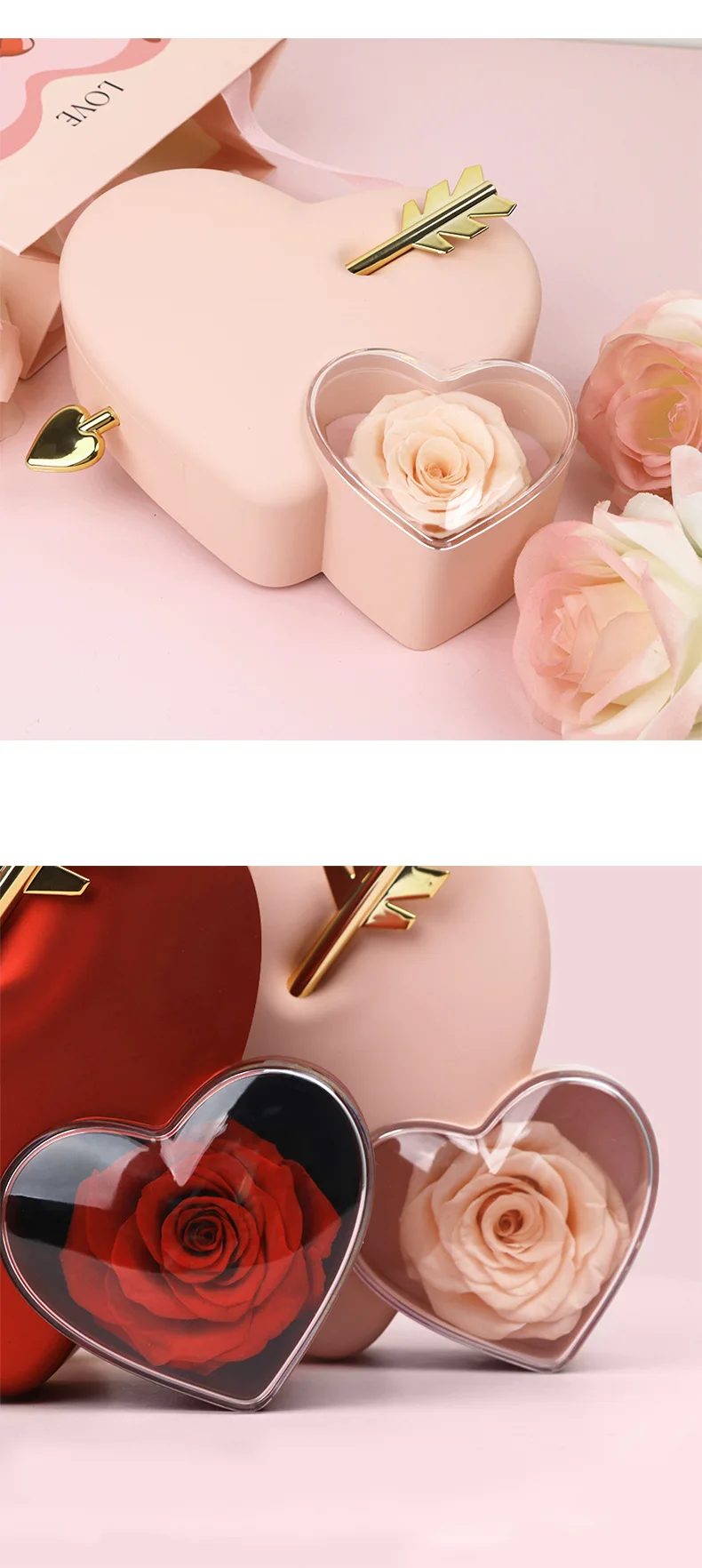 Bestseller Grenzüberschreitende Kreative Herzförmige Schmuckaufbewahrungsbox zum Valentinstag mit Einzigartigem Verpackungsdesign für Rosen – Detail 4