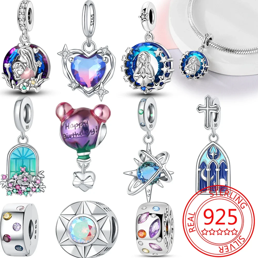 

925 Sterling Silver Colored Church of Our Lady Crystal The Heart Charm Beads Fit Pandora Bracelet Original DIY Jewelry for Women