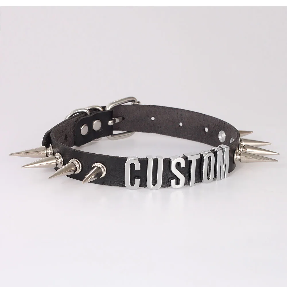Custom Gothic Choker YES SIR Necklace Collar Customized MONSTER  Gift DIY Punk Pu Leather Letter Chocker Spike Studded Rivet