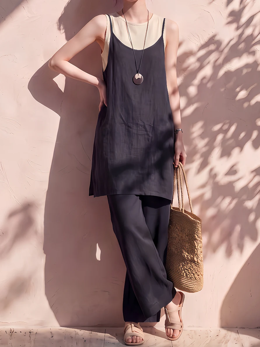 Conjunto feminino de linho sem - Linen Pant Wide avaliação e preço