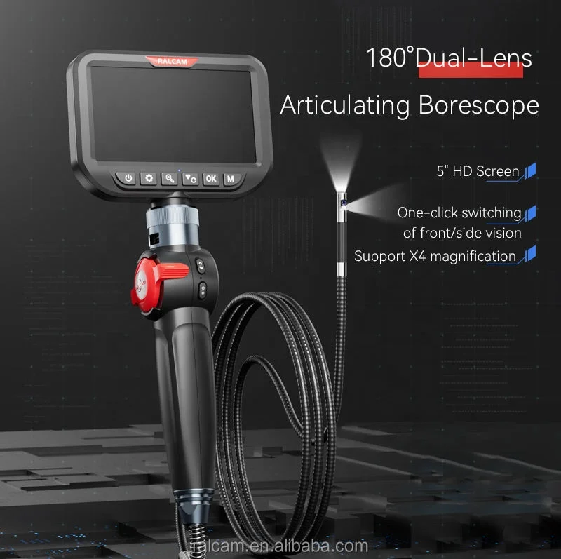 Dual Lens Industrial Endoscope Dual Screen Display IP67 Waterproof Oil-proof Pipeline Sewer Inspection