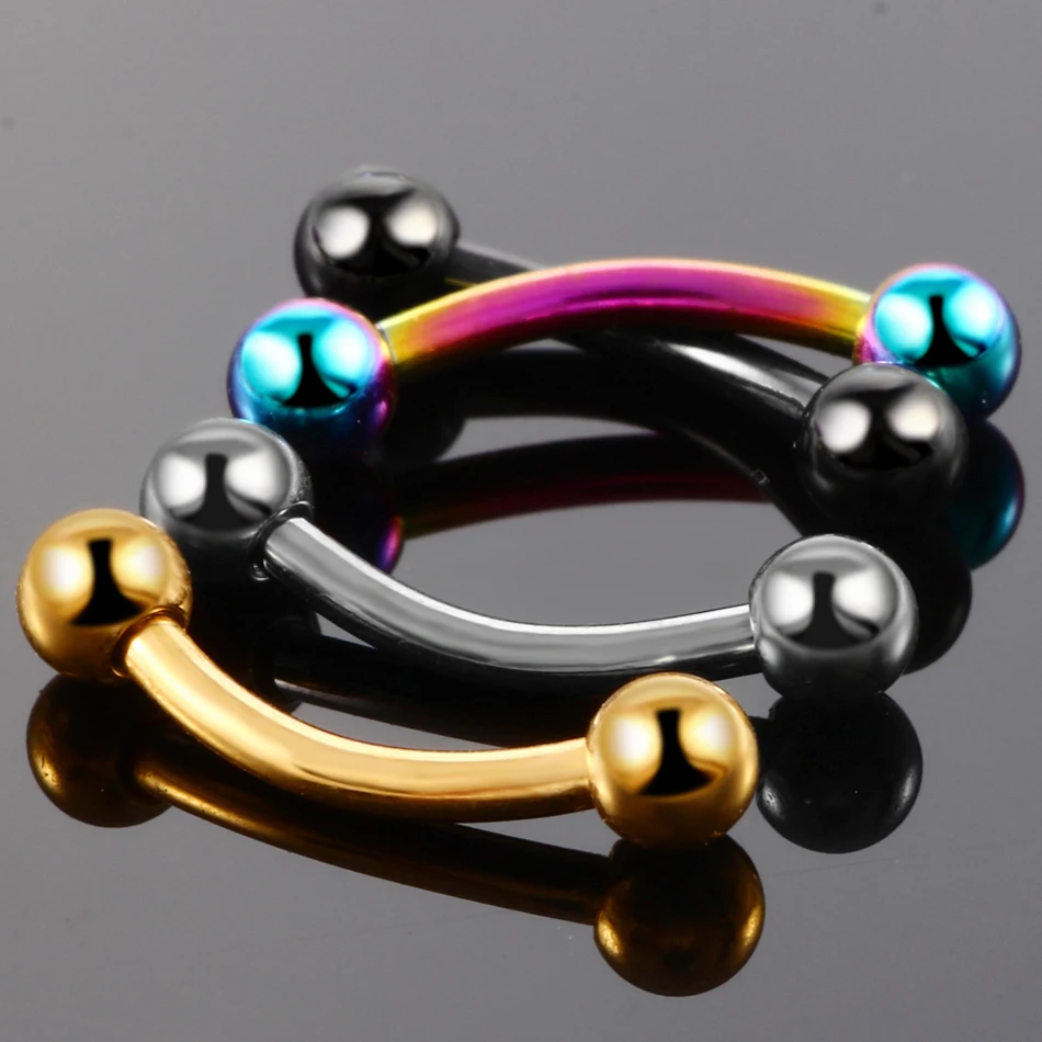 1PC G23 Titanium Vertical Labret Piercings External thread Curved Barbell Tongue Eyebrow Lip Ear Helix Piercings Body Jewelry