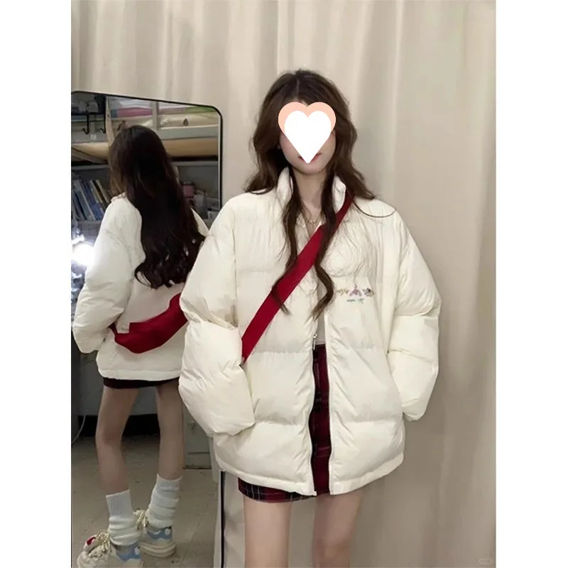 

Женские пуховики-парки в корейском стиле: популярная женская одежда, простой модный дизайн, с длинными рукавами, белые, на пуговицах, для колледжа, водонепроницаемые, хлопковые, в стиле карго, GF