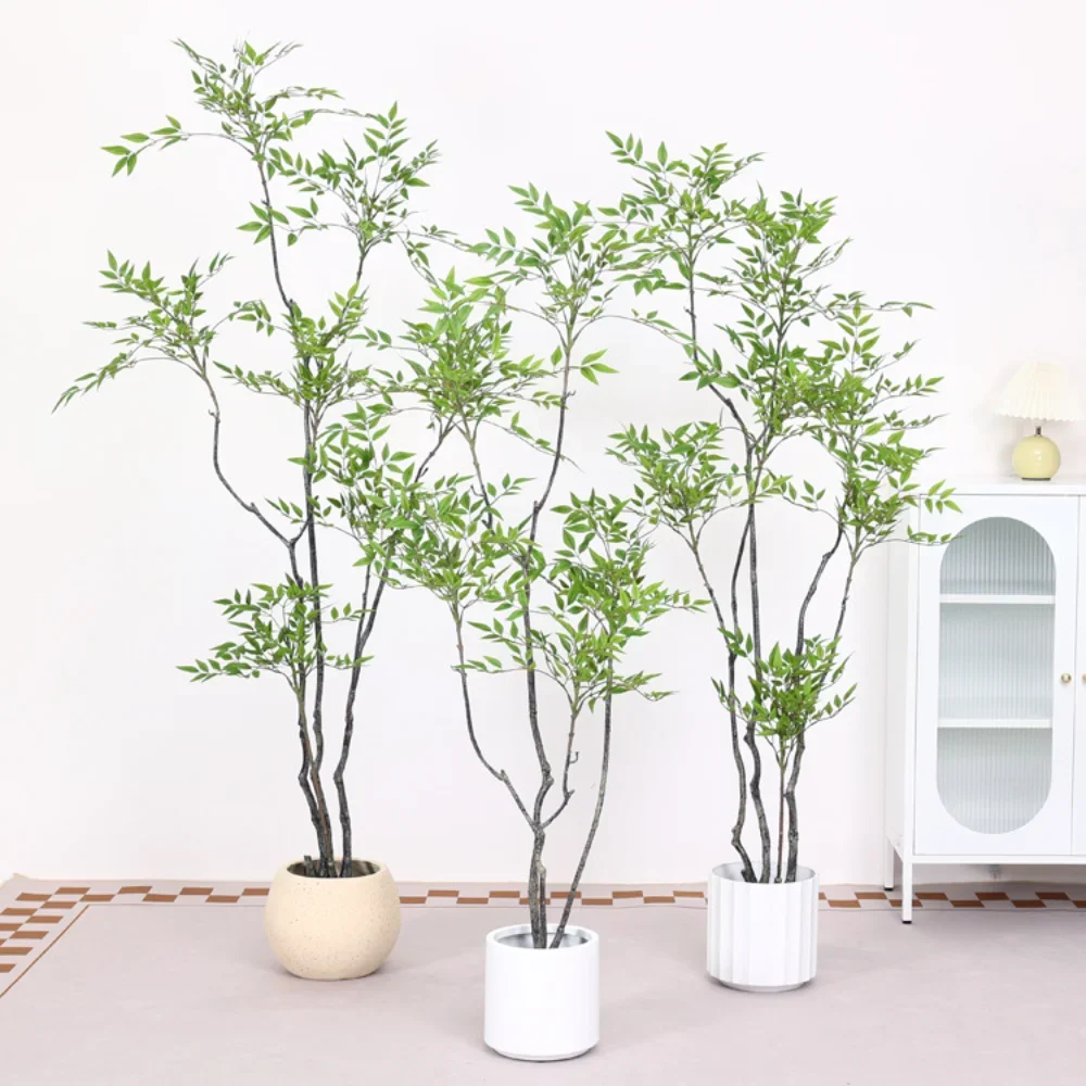 75-110 cm hohe künstliche Nandina-Pflanzen, künstliche tropische Palmenzweige, grüne Bambusblätter aus Kunststoff für die Dekoration von Haus, Garten und Büro