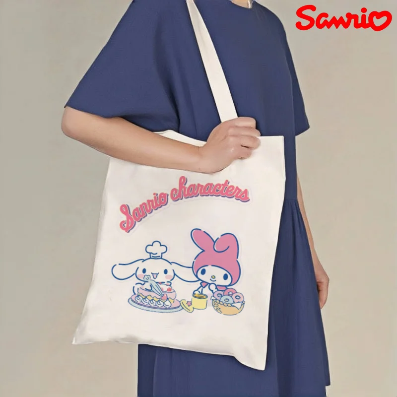 1pc Cute Sanrio Characters Canvas Shoulder Bag, Double-sided Print Large Capacity Daily Casual Travel Shopping Tote Bag