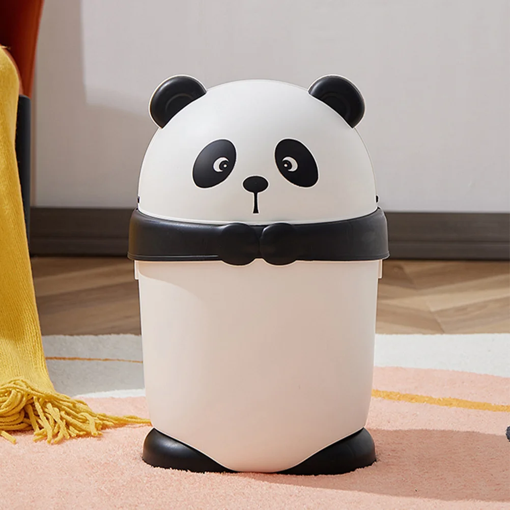 

Panda Trash Can Car Bathroom With Lid Wastebasket Plastic Pp Garbage Bin Office Tin for