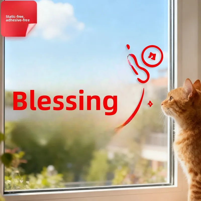 New Year Window Flowers Good Luck Characters Adhesive Decorations Sliding Door Balcony Stickers Kitchen Glass Door Static Cling