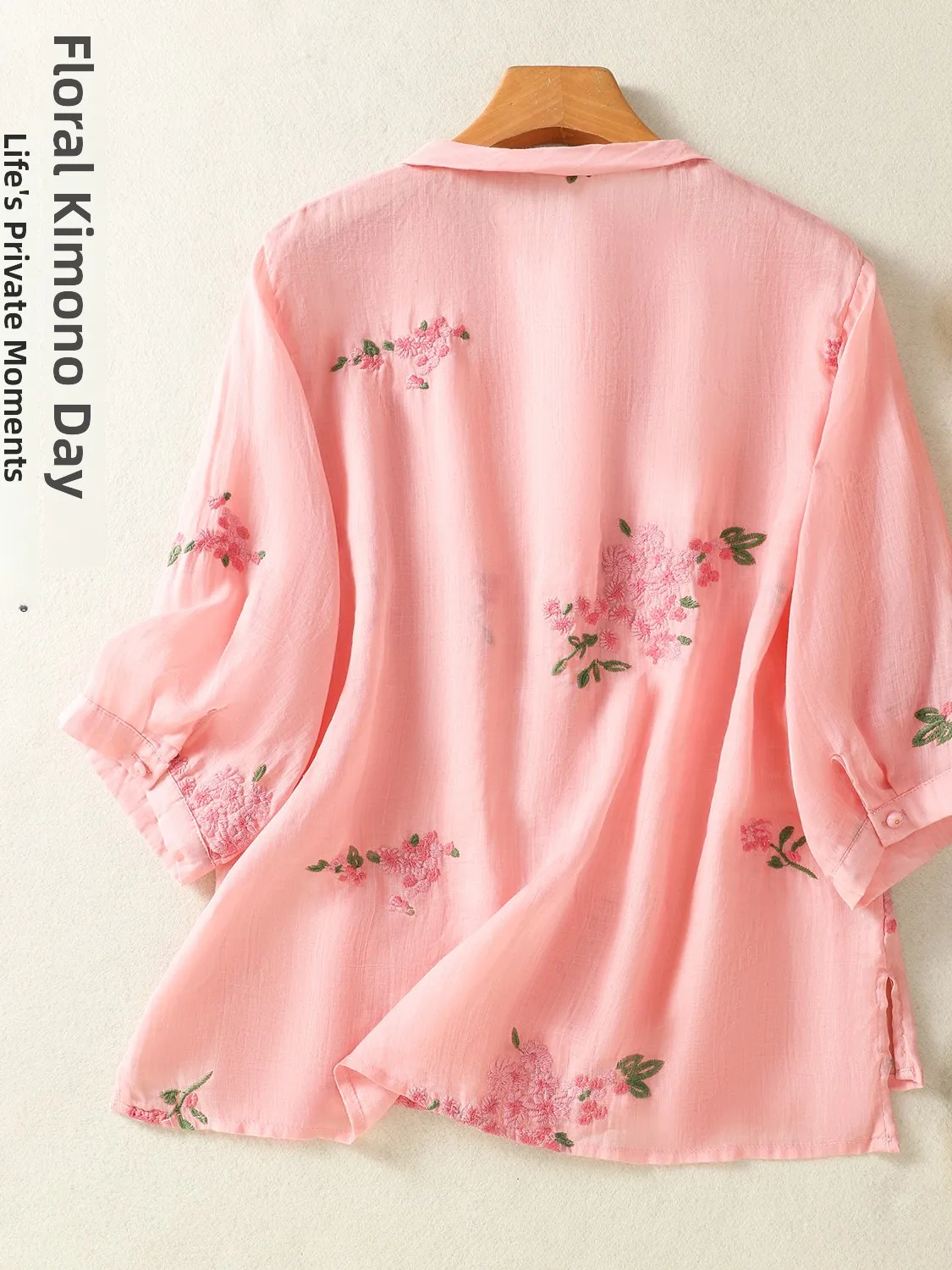 Ele feminino bordado linho irt t-quarto sve gola primavera verão novo sle floral impressão solta ajuste topo