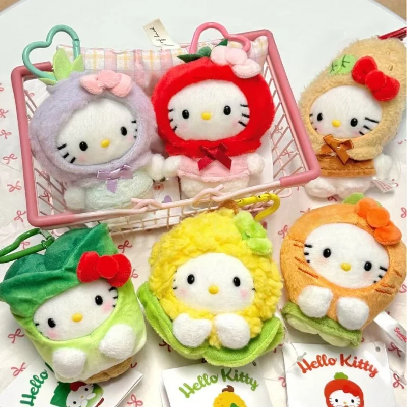 

НОВАЯ милая плюшевая кукла Sanrio Hello Kitty серии с овощами и фруктами, кулон с виноградом Куроми, плюшевый брелок, сумка Kitty, рюкзак, очаровательный подарок