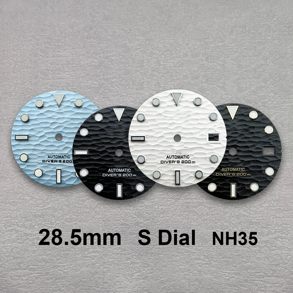 28.5mm 3D Wave S Dial Fit NH35/NH36/4R Automatic Movement Green Luminous High-Quality Watch Modification Accessories