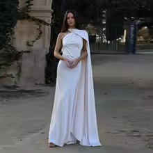 Wedding Guest Dresses Ribbon Halter Off Shoulder Maxi Dress - White