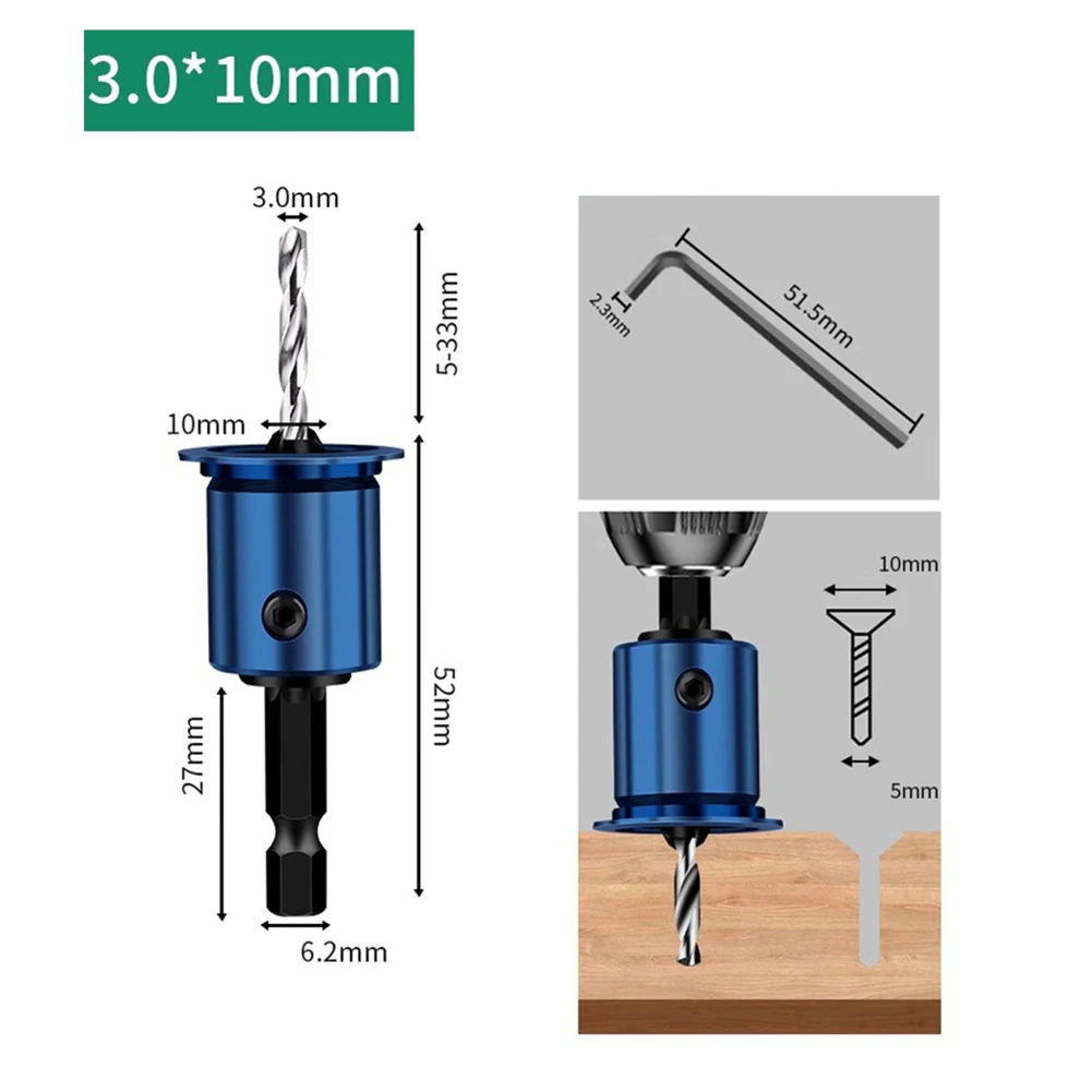1pc 10mm Hex Shank Counterbore Drill Bit Core Limiter Adjustable Stop Collar Drills Router Bit For Woodworking Drilling Tool