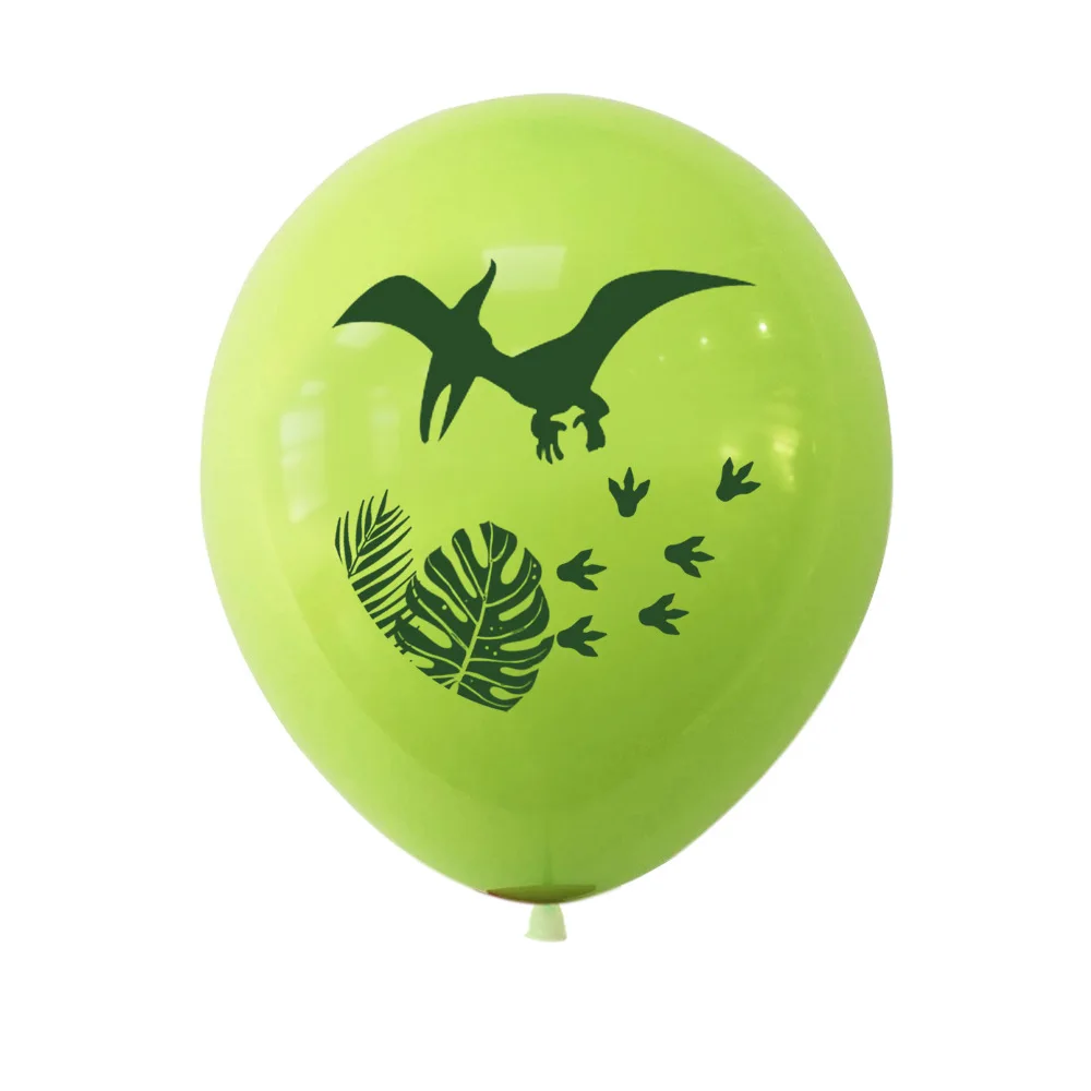 Dinosaur Printed Balloons for Kids, Latex Balloons, Green and White, Birthday Themed Party Decor, Baby Shower Supplies, 12 in