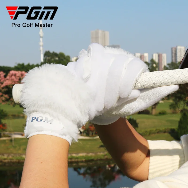 PGM 1 Pair Women Winter Golf Gloves Anti-slip Granules Gloves Artificial Rabbit Fur Warmth Mittens Ladies Full Finger Mittens