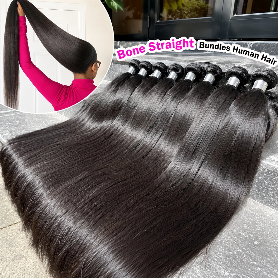 

30 34 40 Inch Human Hair Bone Straight Human Hair Bundles Deal Brazilian Virgin 1/3/4 Bundles Raw Hair Extensions Natural Color