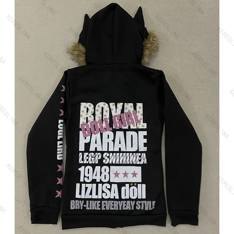 

Y2k Субкультура тысячелетия, готическая тонкая толстовка с капюшоном на молнии, американская модная модная сексуальная пикантная толстовка с капюшоном в стиле девушек