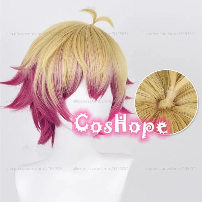 Alexis Ness قصيرة الكتان الوردي الأحمر شعر مستعار أنيمي تأثيري مقاومة للحرارة بيروكات صناعية