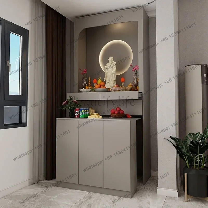 

yj9 Santuario buddista moderno e leggero, armadietto per santuario domestico di lusso, Dio della ricchezza che offre tavolo Bodh