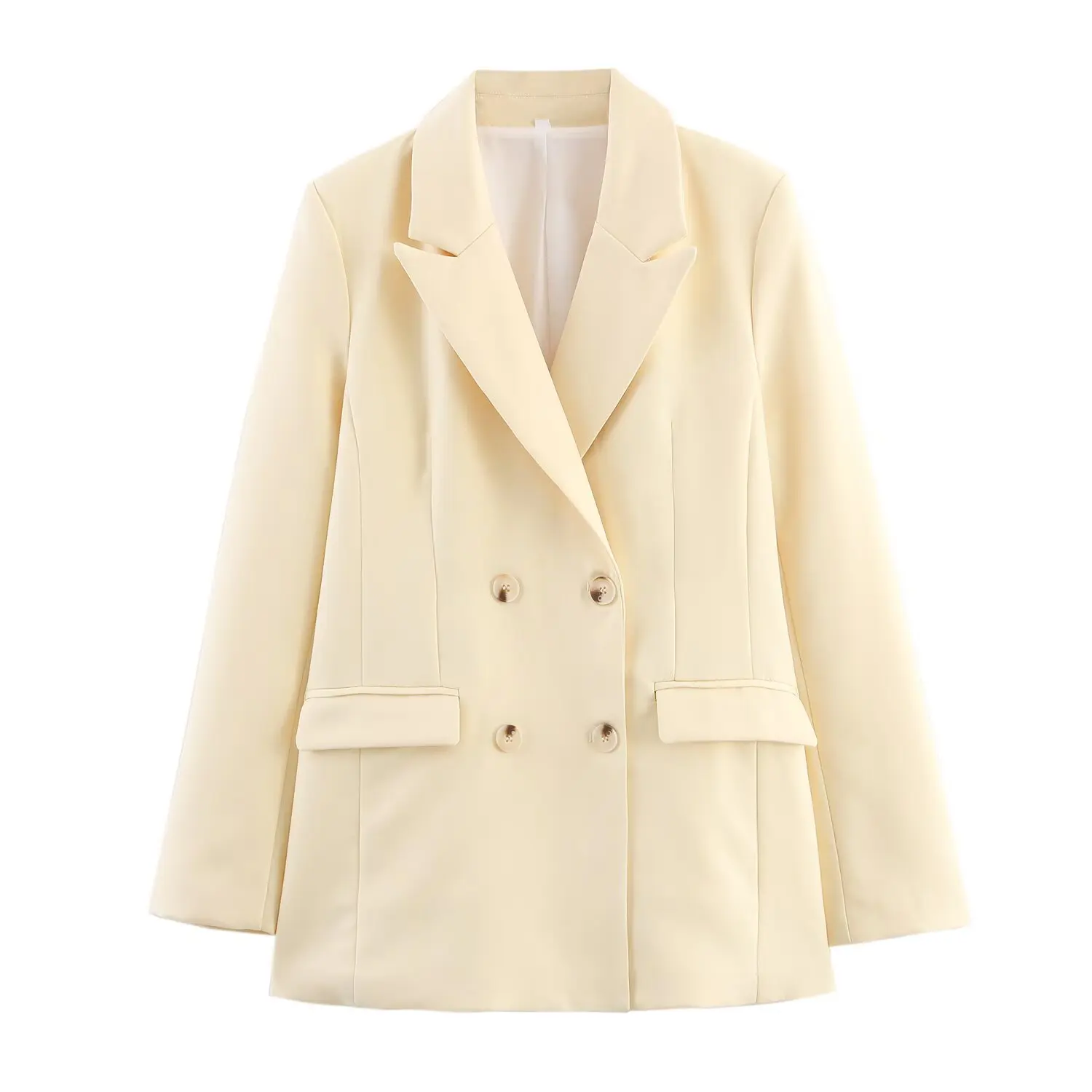 

Весенне-осенние свободные куртки с двойными пуговицами и v-образным вырезом, модное пальто, элегантная верхняя одежда, винтажный желтый офисный блейзер большого размера