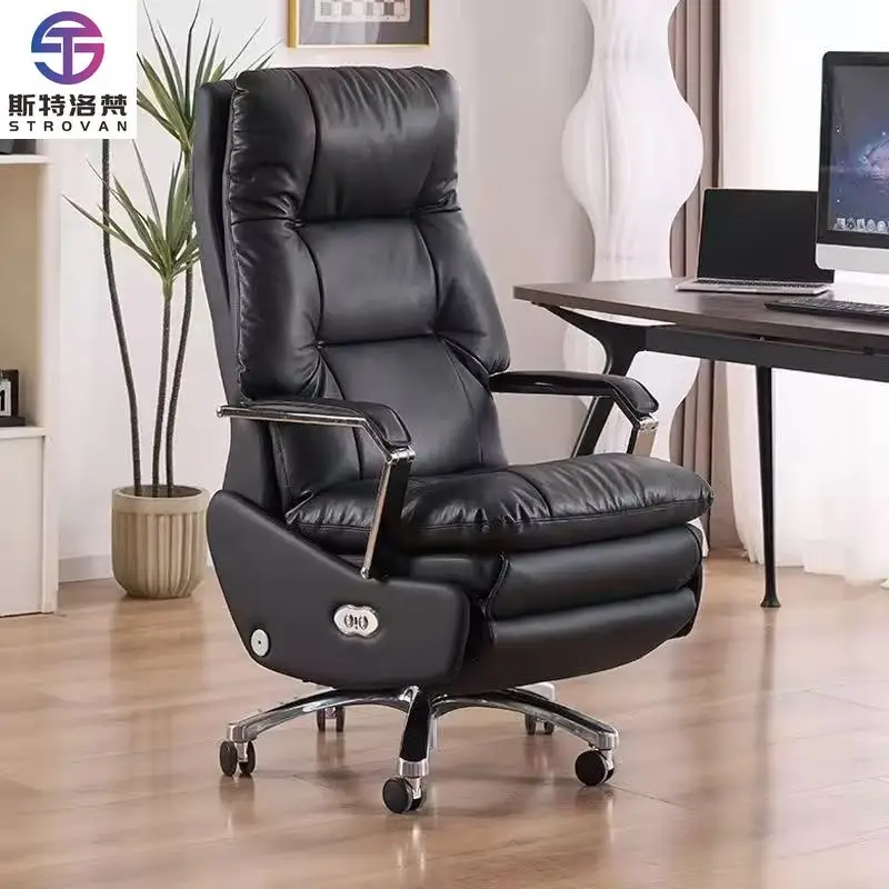 

Luxury Modern Design CEO Office Chair Recliner Foot Rest Genuine Leather Material Adjustable Armrest Swivel Base Arrow Back
