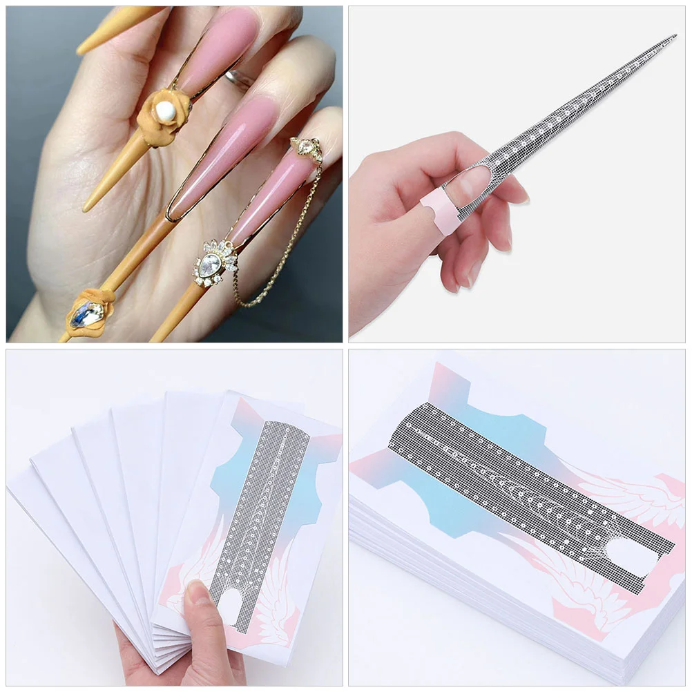 100-delige nagelverlengingsset extra lange papierhouder stickers gereedschap manicure gids