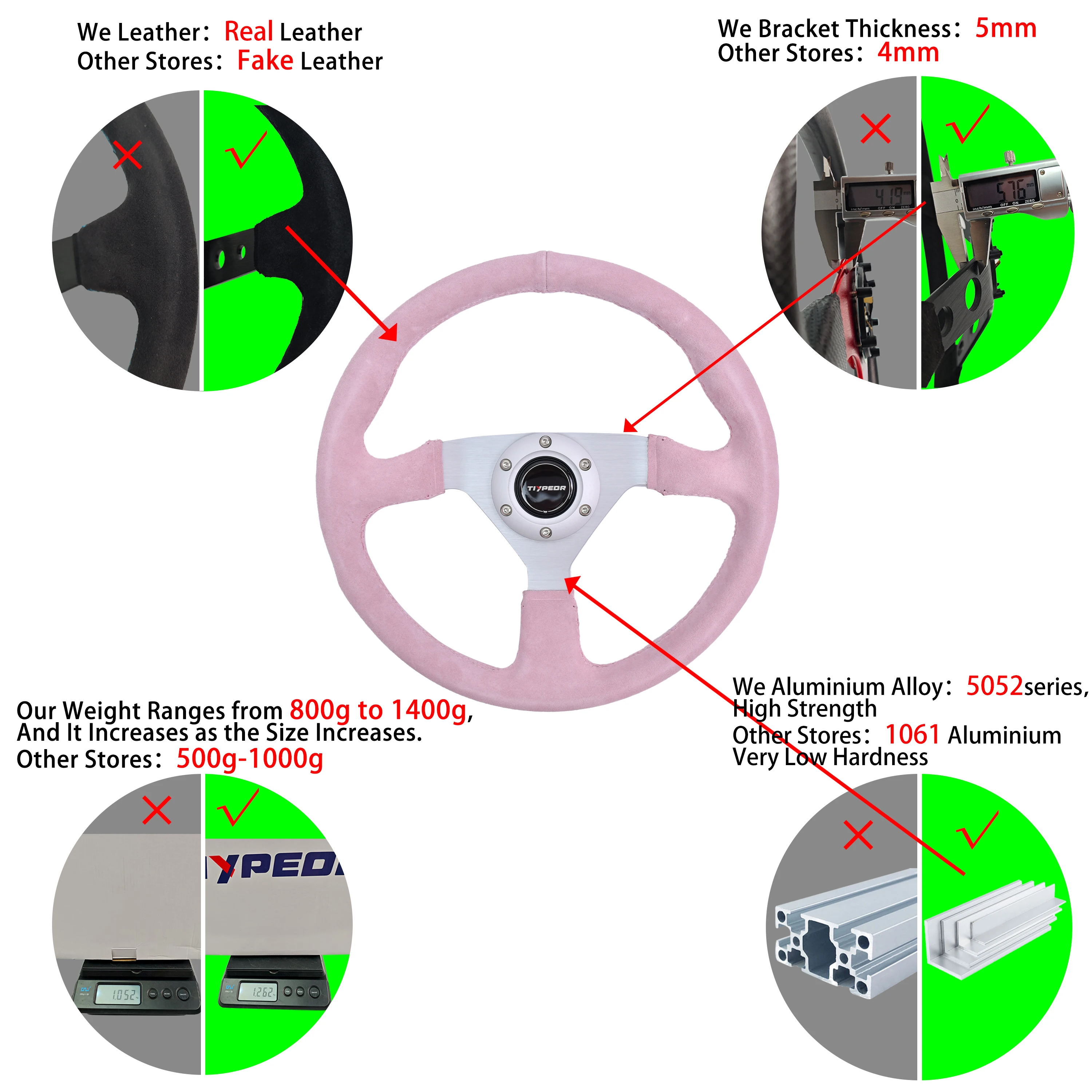 TIYPEOR 380MM Sanded Black Interior Leather High-Quality General Motors Steering Wheel Brand New - Image 6