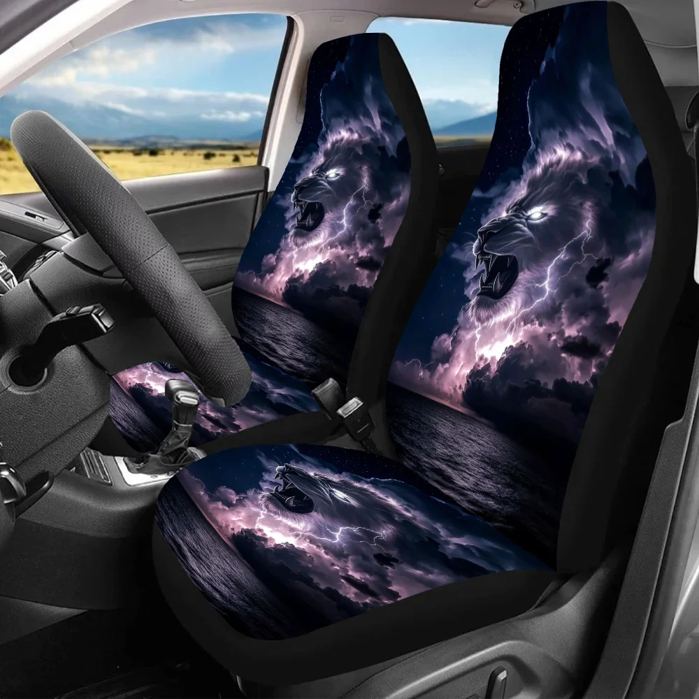 Housses de siège de voiture Storm Lion majesté, 2 pièces, Design violet et noir vibrant, protecteurs de siège avant en toile durables pour voitures, suv, Tr