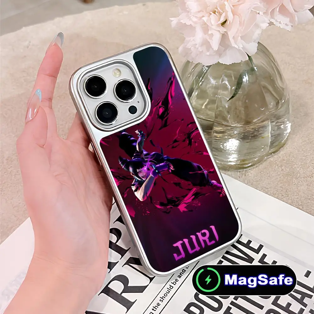 

Чехол для телефона Street Fighter Juri Han для iPhone 17, 16, 15, 14, 13, 12, 11 Air Pro Max Plus Magsafe с серебряным покрытием, красочный чехол, красивый