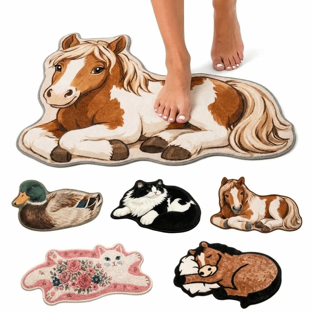 Comfortable Non-Slip Bedroom Rug Stain Resistant Soft Area Rug Thick Construction Cartoon Animal Floor Mat Home Living Room