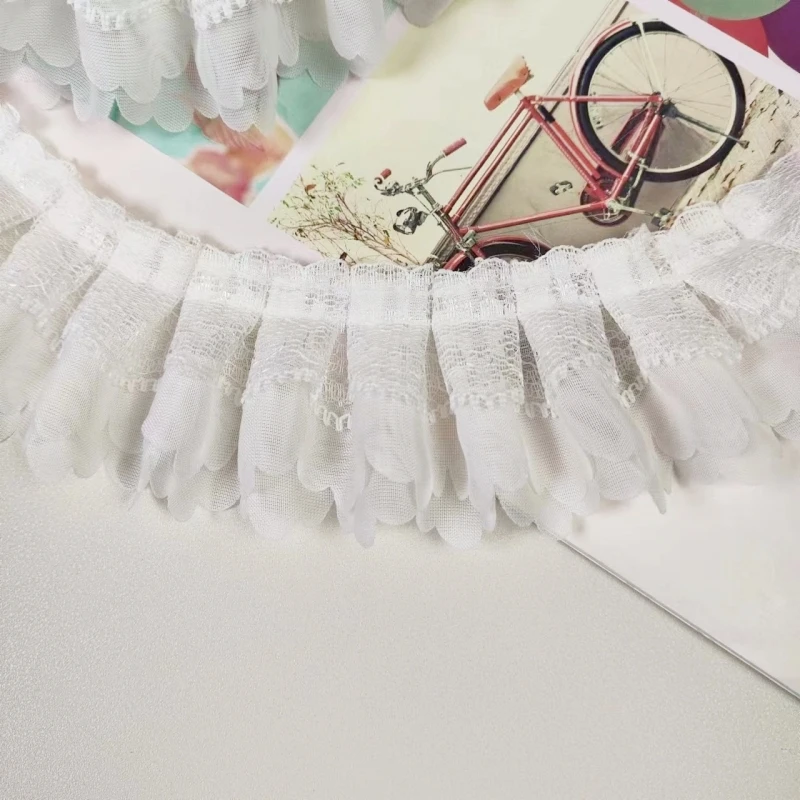 New 3-layer chiffon embroidery pleated wavy edge lace DIY girls clothing skirt collar fluffy cuffs home textile sewing material