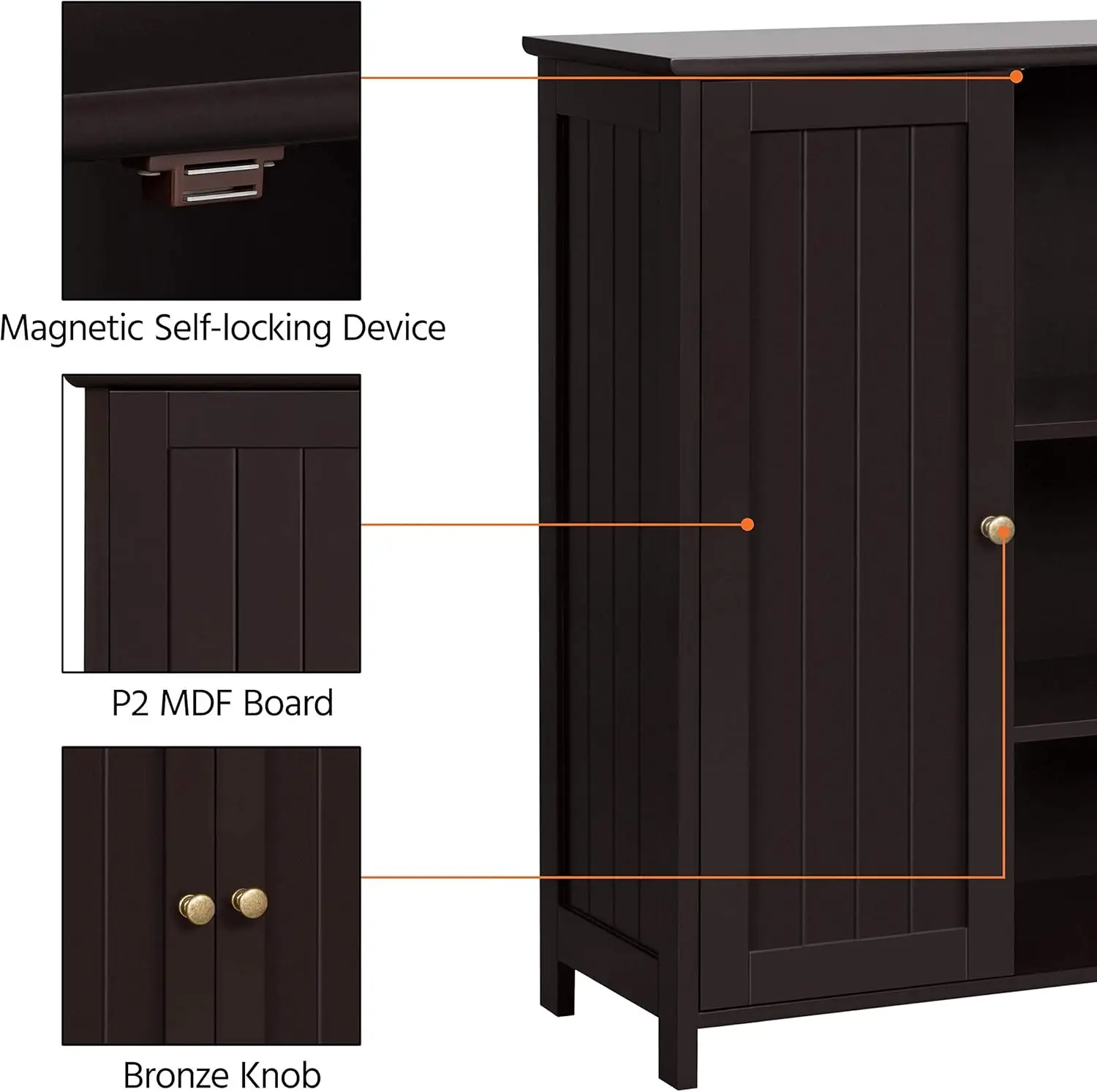 Bathroom Floor Cabinet Double Doors Free-Standing Storage Cabinet with Adjustable Shelves, Anti-toppling Design