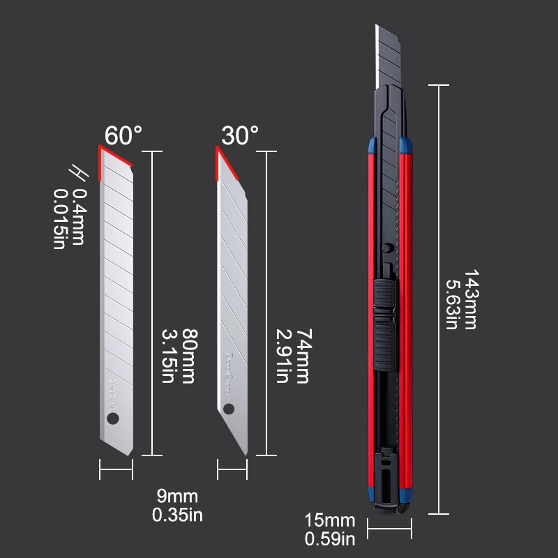 9mm Precision Utility Knife with Aluminum Alloy Body - SK5 Steel Blade, Interchangeable 30° & 60° Angles for Crafting & Detailed