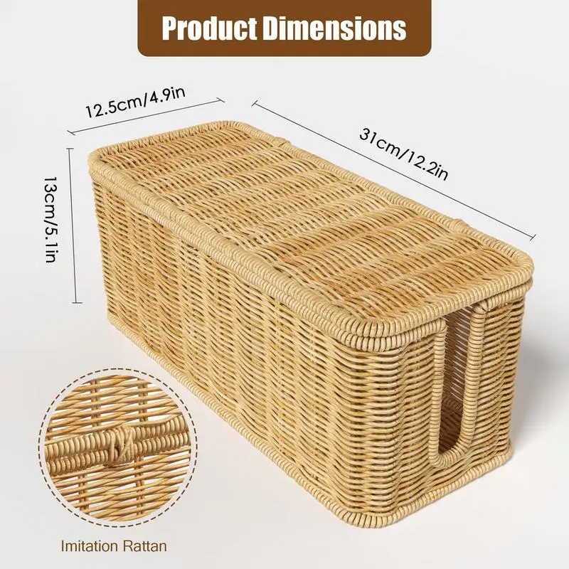 Handmade Cable Management Box Durable Rattan Cable Organizer 2 Open Slots Cords Hider Box Breathable For USB Hubs